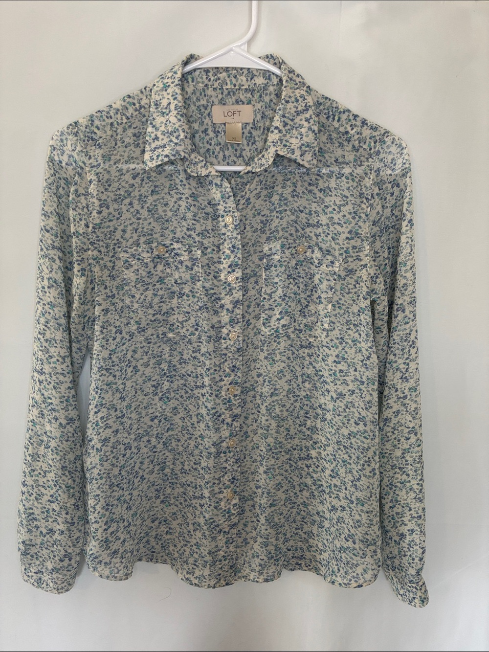 LOFT Blue, Teal and White Floral Blouse